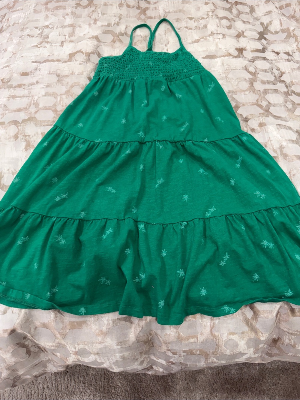 GAP Green Tiered Sun Dress with Palm Motif